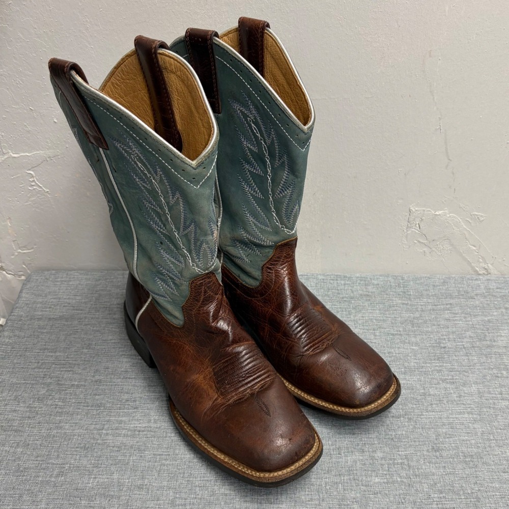 Shyanne Western Boots Womens 6.5 Brown Teal Leather Square Toe Embroidered T42